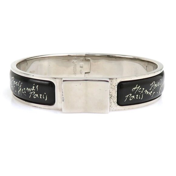 HERMES Clic Clac Bangle Bracelet Silver/Black Metal/Enamel - Picture 1 of 10